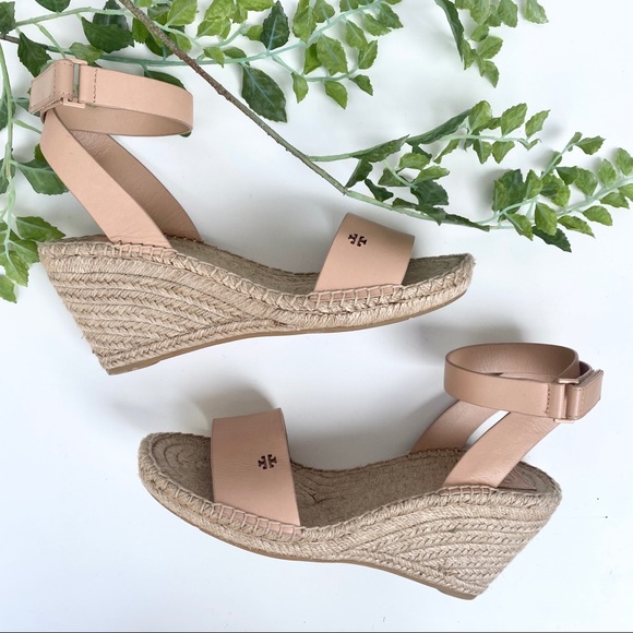 Tory Burch Bima 2 Leather Ankle Strap Wedge Espadrille Sandals